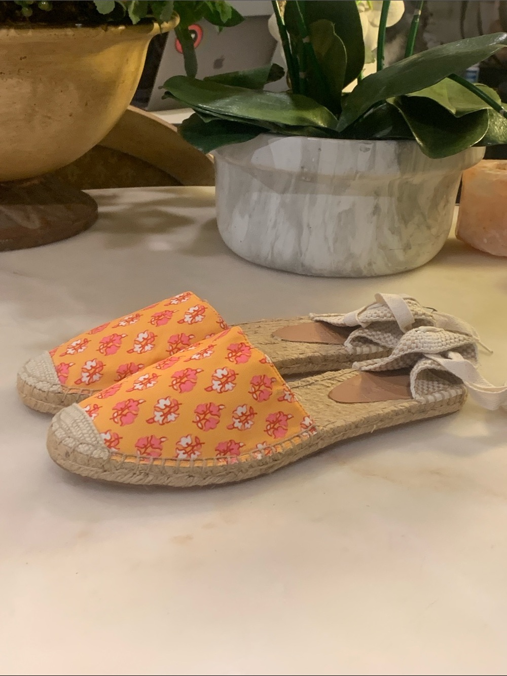 🆕J. CREW Printed Lace-Up d’Orsay Espadrille Sandals in Orange Block Size 10